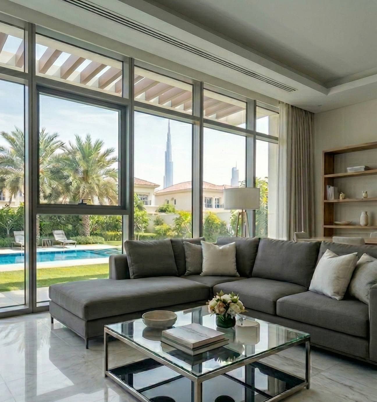 Bright villa living room in Dubai after a Homework deep clean