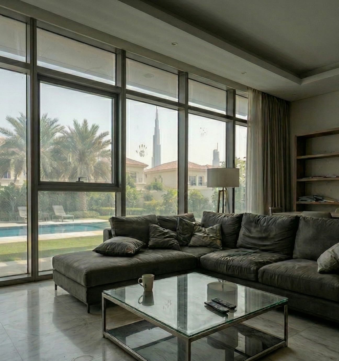 Villa living room in Dubai, before cleaning